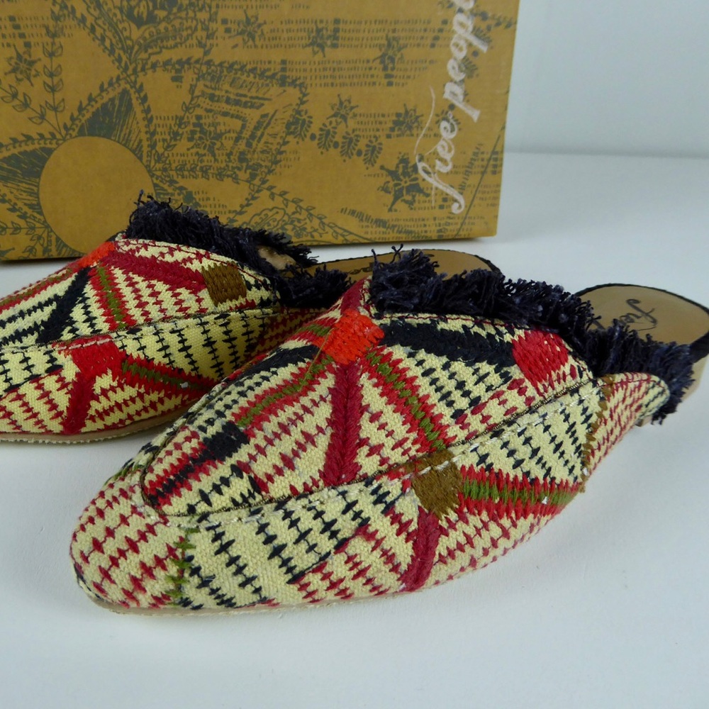 Free People Fabric New Port Flat Mule w Fringe NIB